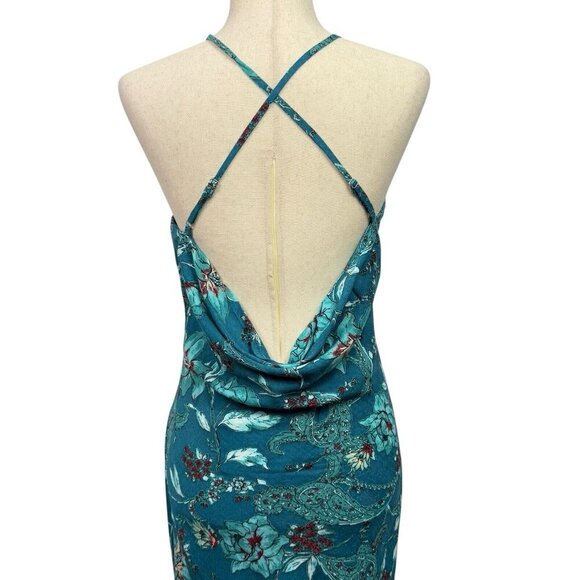 Band Of The Free Audette Teal Floral Halter Midi Dress Women's XS Boho NWT - Picture 4 of 10